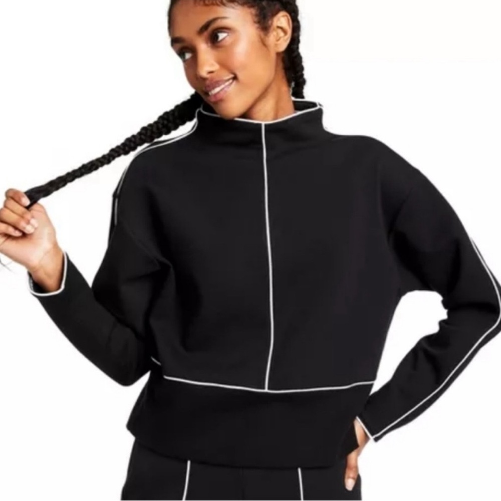 Victor Glemaud Black and White Oversized Mock Neck Sweatshirt